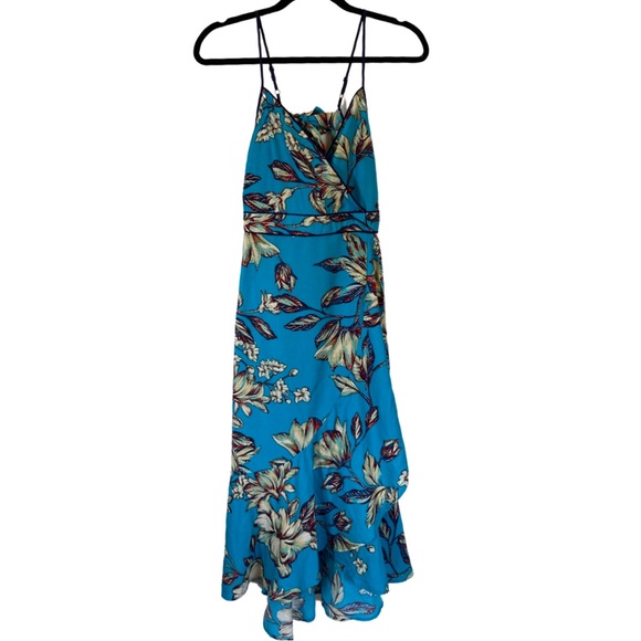 Land of the Free Turquoise Blue Tropical Print Spaghetti Strap High Low Dress XS - Picture 2 of 9